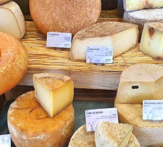 A table full of various cheeses