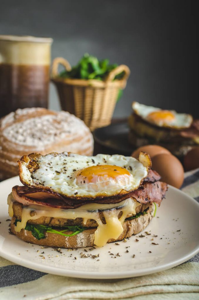 Croque madame with eggs sandwich