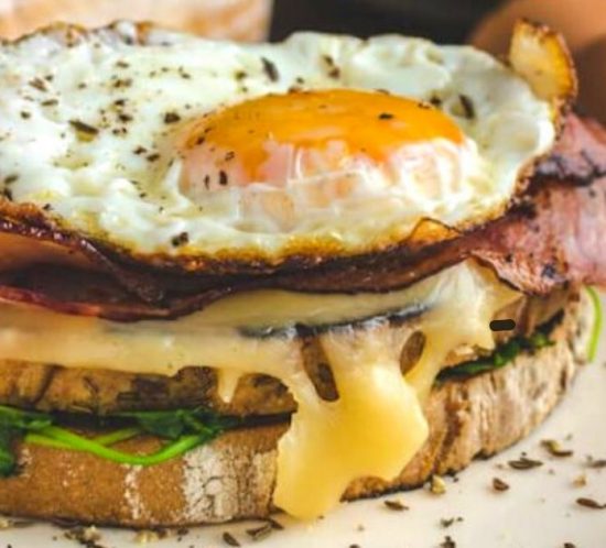 Croque madame with eggs sandwich