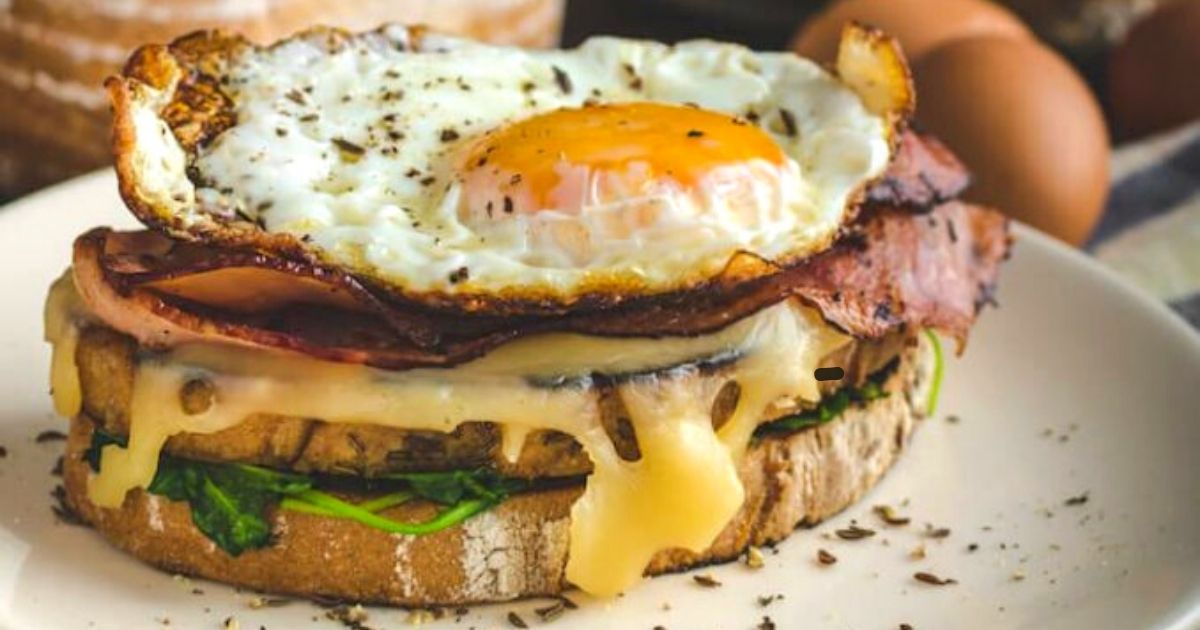 Croque madame with eggs sandwich